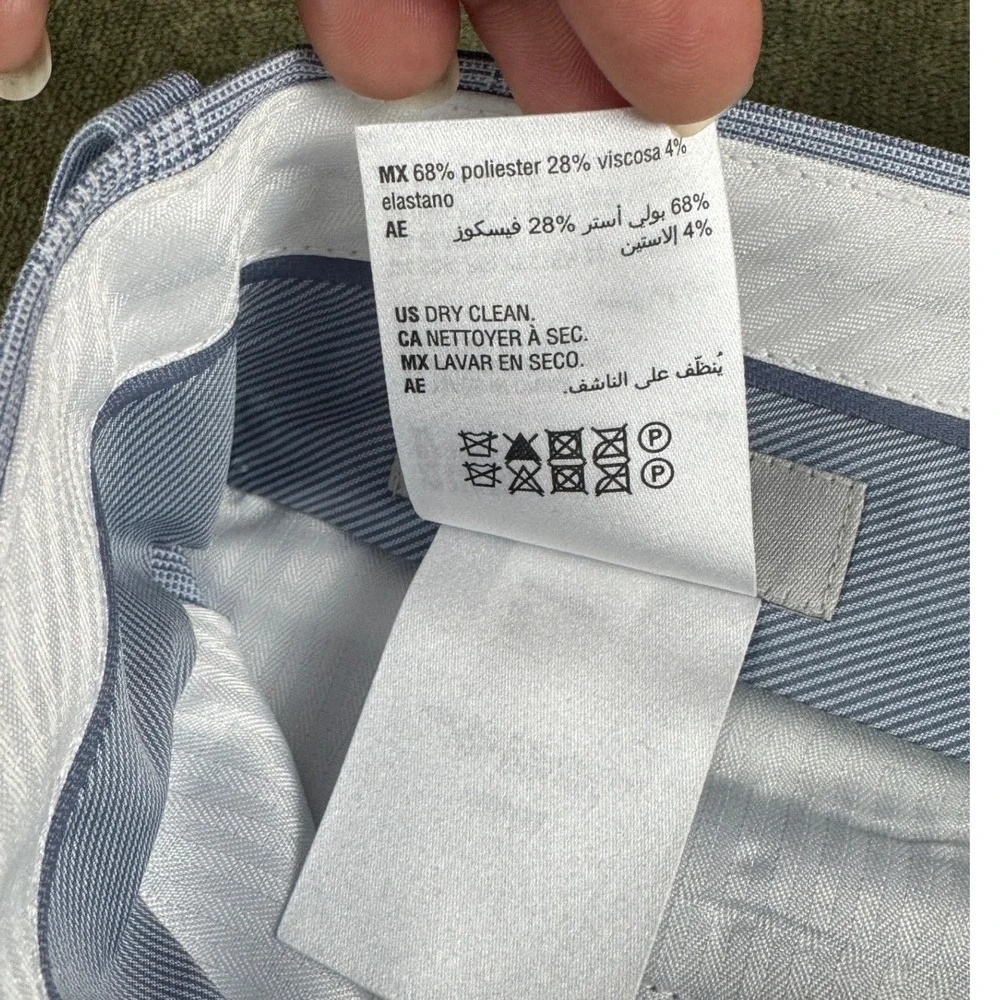 Alfani Slim Fit Dress Pants Mens 33x32 Light Blue Glen Plaid Stretch Trousers